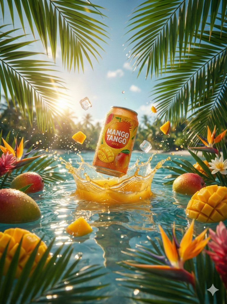 Hero shot sản phẩm với hiệu ứng splash